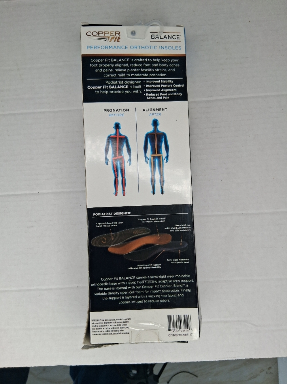 Copper Fit Balance Performance Orthotic Insoles Medium (M 8.5 - 10, W 9.5 - 11) - Picture 2 of 6